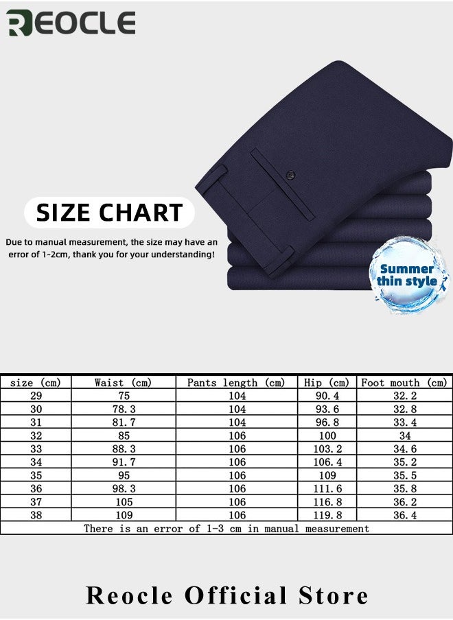 Men's Dress Pant Classic Slim-Fit Flat-Front Suit Pant Skinny Suit Pants Gentleman Anti-wrinkle Suit Pants Summer Thin Trousers Loose Straight Fit Trousers