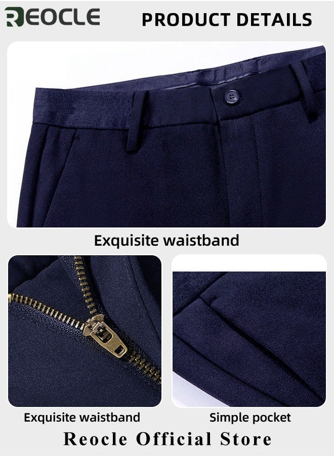 Men's Dress Pant Classic Slim-Fit Flat-Front Suit Pant Skinny Suit Pants Gentleman Anti-wrinkle Suit Pants Summer Thin Trousers Loose Straight Fit Trousers