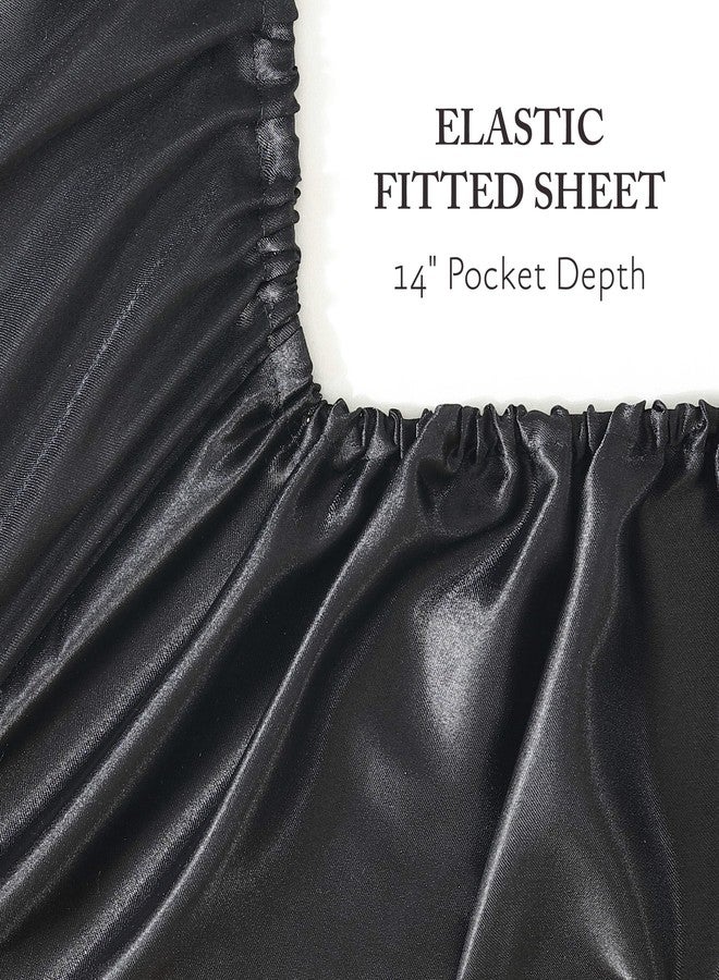 Jessica Simpson Silky Satin Queen 4-Piece Sheet, Jet Black Luxury Sheet Set - Image 4