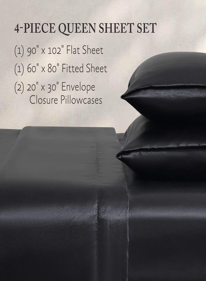 Jessica Simpson Silky Satin Queen 4-Piece Sheet, Jet Black Luxury Sheet Set - Image 2