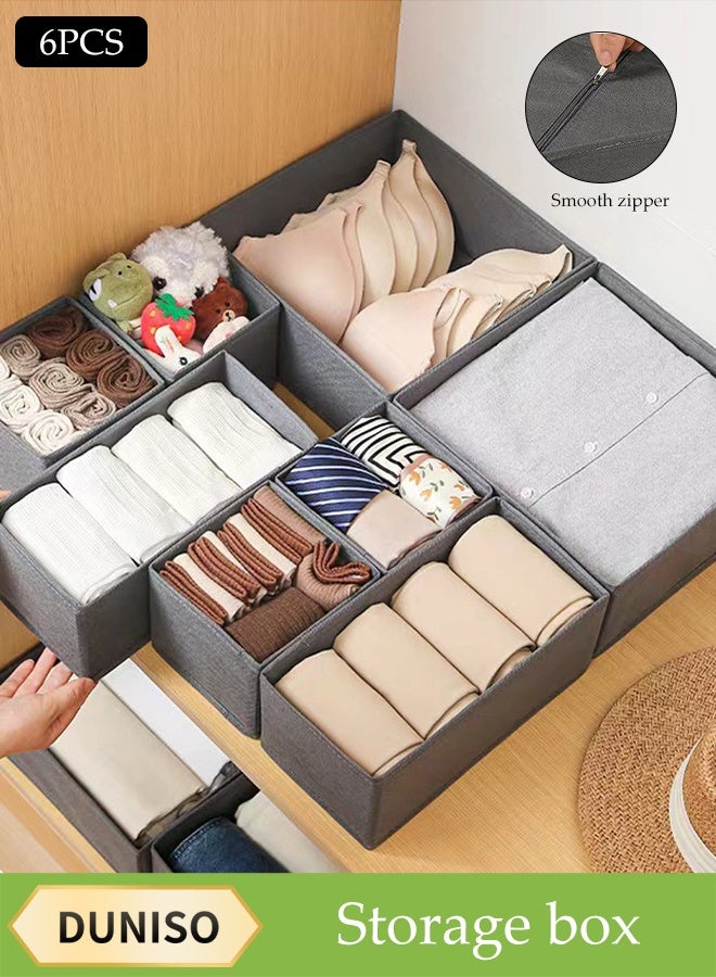 DUNISO 6 Pcs Wardrobe Clothes Organizer,Multifunctional Foldable Storage Box， Wear Resistant and Easy to Clean，Moisture and Mold Prevention，for Storing Shirts, T Shirts, Socks, Underwear, Documents, Small Items，Grey - Image 1