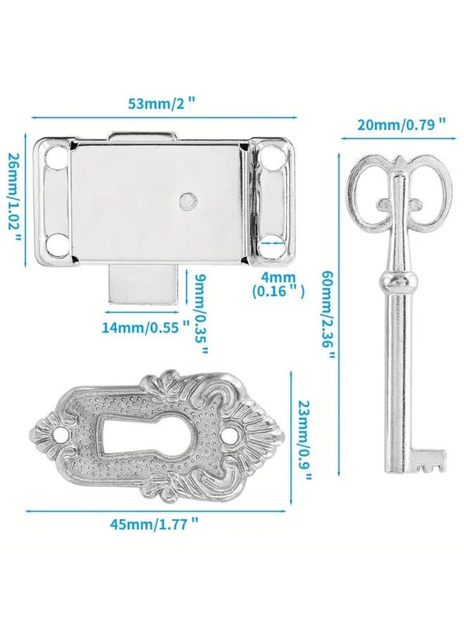 2 Pcs Antique White Nickel Skeleton Key Lock For Cabinet Chest Cupboard Furniture - Image 4