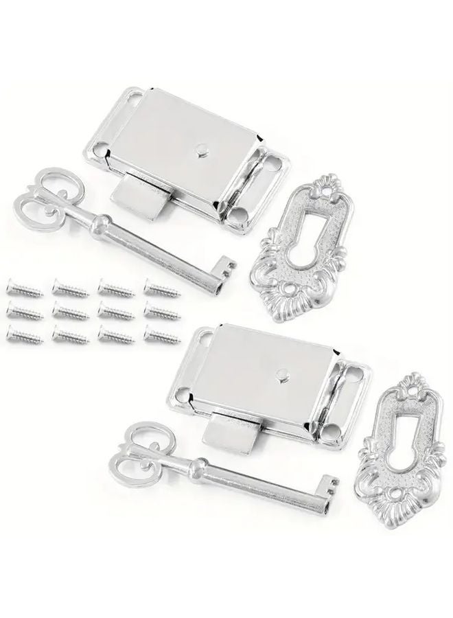 2 Pcs Antique White Nickel Skeleton Key Lock For Cabinet Chest Cupboard Furniture - Image 2