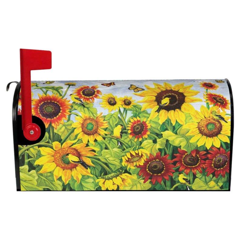 Granbey Granbey Sunflower Mailbox Cover Magnetic Custom Butterflies Floral Decor Colorful Painting Wraps Post Letter Box Decorative for Outside Garden Yard Home Standard Mailbox 18x21 in 