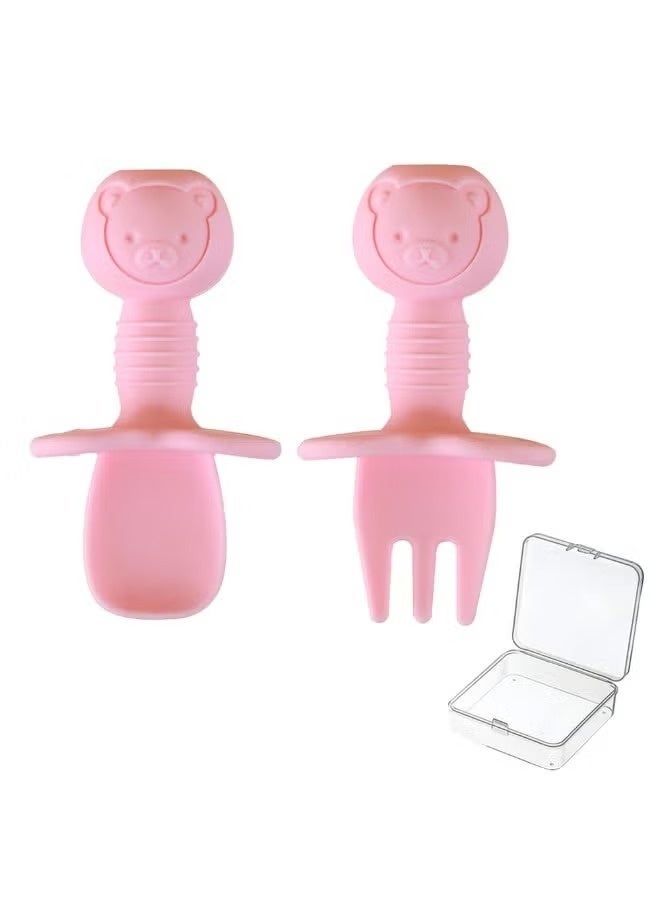 Bukela Baby Cutlery Set – Pink, Fork and Spoon, Silicone Soft Tip, Self-Feeding for Toddlers - Image 1