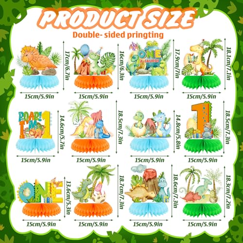 Moinchore 12 Pcs One a Saurus Birthday Decorations Dinosaur Honeycomb Centerpieces Dinosaur 1st Table Decoration Green Blue Dino Table Topper for Jungle Safari Birthday Party Favors Supplies - Image 5