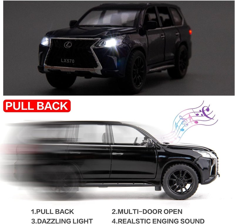 BDTCTK 1/32 Compatible for Lexus LX570 Off-Road in Luxury SUV Model Car, Zinc Alloy Pull Back Toy car with Sound and Light for Kids Boy Girl Gift(Black) - Image 3