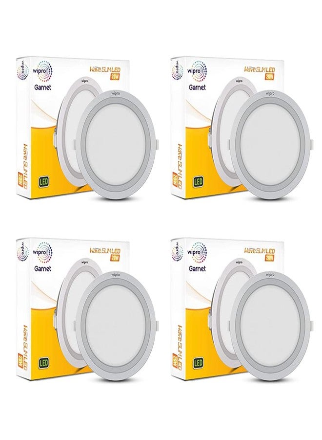 wipro Garnet 20W Round LED Wave Panel Light for Ceiling | Neutral White Light (4000k) | Ultra-Slim Design | Recessed Down Light for False Ceiling |POP Ceiling Light | Cutout - 200mm | Pack of 4 - Image 1