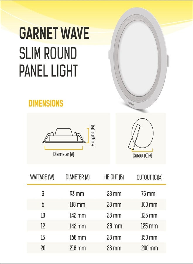 wipro Garnet 20W Round LED Wave Panel Light for Ceiling | Neutral White Light (4000k) | Ultra-Slim Design | Recessed Down Light for False Ceiling |POP Ceiling Light | Cutout - 200mm | Pack of 4 - Image 3
