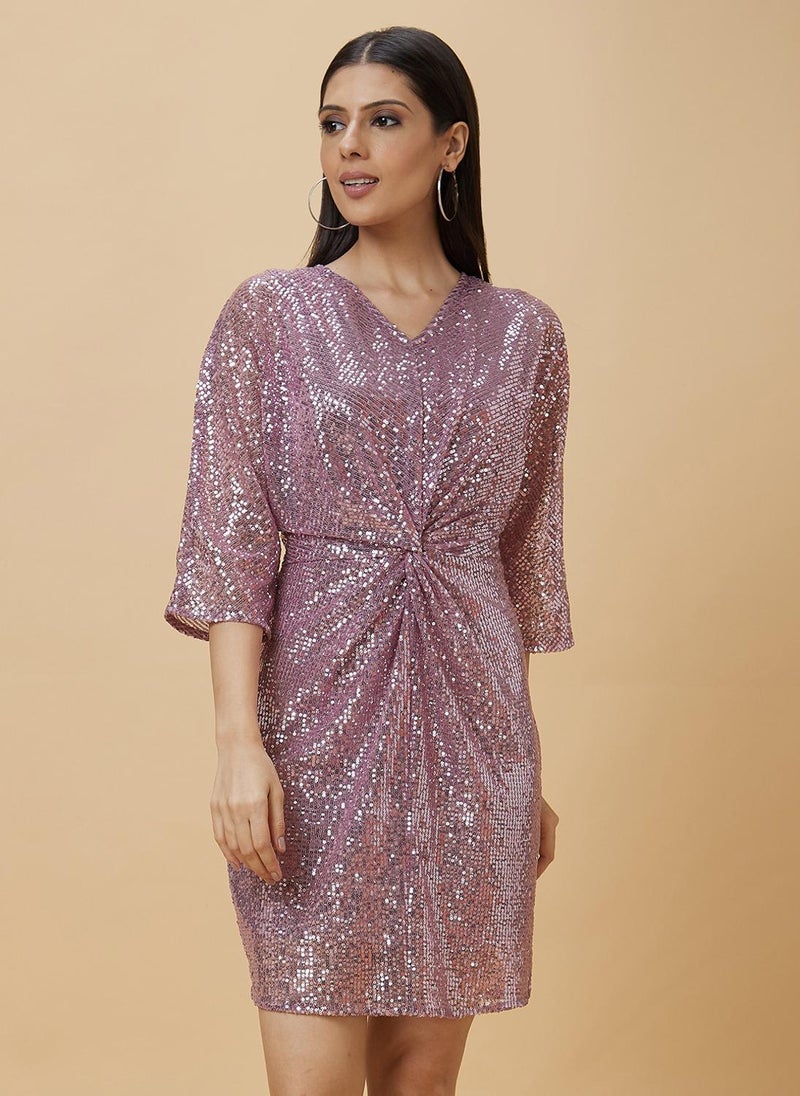 Globus Women's Rose Gold Party Sheath Dress with V-Neck and Twisted Detail - Image 3