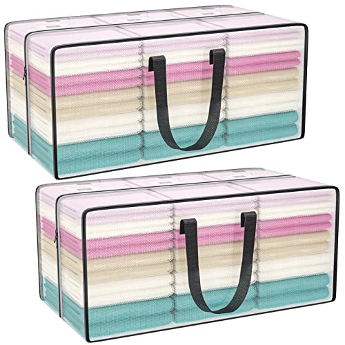 Acnusik Clear Storage Bags with Zipper, Large Moving Bags Heavy Duty Extra Large, Plastic Storage Totes for Clothes, College dorm Packing Bag with Strong Handles - Image 1