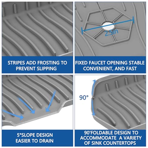 EBIGIC Kitchen Sink Splash Guard Gen2-30" x 6'' Silicone Sink Mat Splash Guard fit for Countertop, Bathroom,Farmhouse,RV by EBIGIC (Grey) - Image 3