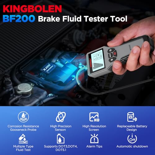 KINGBOLEN Brake Fluid Tester BF200,High Precision Car Brake Fluid Detector,Hydraulic FluidLiquidOil Moisture Analyzer with LCD Screen Audible Alarm,DOT3DOT4DOT5.1 Tester,Automotive Replacement Level Sensors. - Image 2
