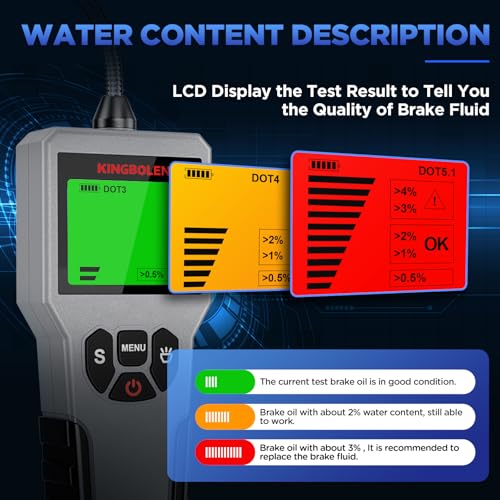 KINGBOLEN Brake Fluid Tester BF200,High Precision Car Brake Fluid Detector,Hydraulic FluidLiquidOil Moisture Analyzer with LCD Screen Audible Alarm,DOT3DOT4DOT5.1 Tester,Automotive Replacement Level Sensors. - Image 5