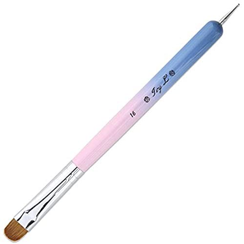 IvyL Premium 2 Way French Gel Acrylic Nail Art Kolinsky Brush With Dotting Tool for Professional Manicure Cuticle Clean Up Nail Art Design Pink Blue Wood Handle Size 16