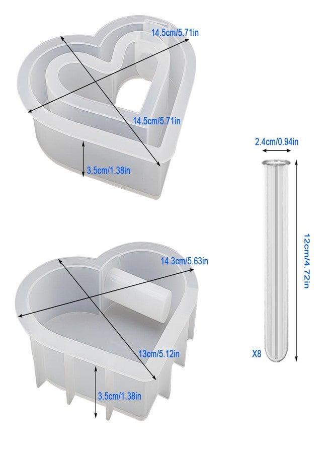 DLAND Heart Shaped Silicone Vase Molds for Resin Casting,Solid and Hollow Design, 2 Piece Set with 8 Test Tubes for Flowers Preservation, Home Decoration, and DIY Crafting - Image 4
