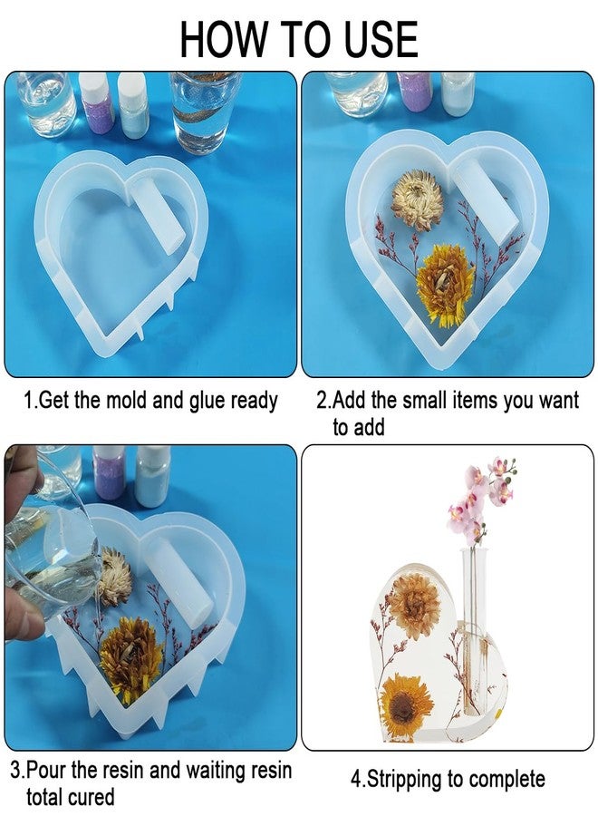 DLAND Heart Shaped Silicone Vase Molds for Resin Casting,Solid and Hollow Design, 2 Piece Set with 8 Test Tubes for Flowers Preservation, Home Decoration, and DIY Crafting - Image 5