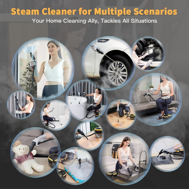 SCIENISH Portable Handheld Steam Cleaner 1000W Multifunctional High Temperature Pressurized Steam Cleaning Machine with 9PCS Accessory for Kitchen Sofa Bathroom Car Window (Black) - Image 3