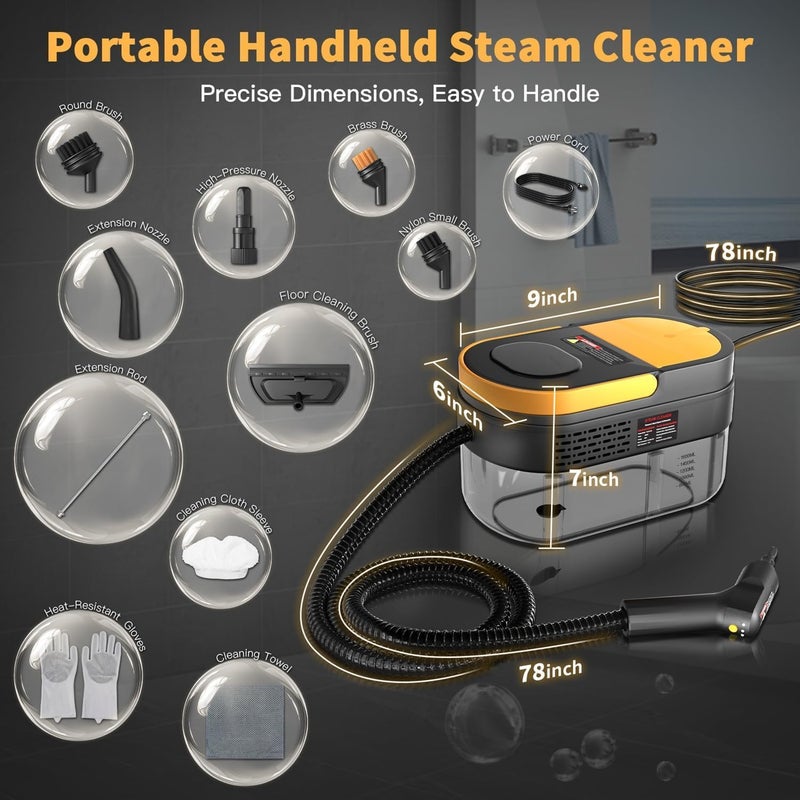 SCIENISH Portable Handheld Steam Cleaner 1000W Multifunctional High Temperature Pressurized Steam Cleaning Machine with 9PCS Accessory for Kitchen Sofa Bathroom Car Window (Black) - Image 5