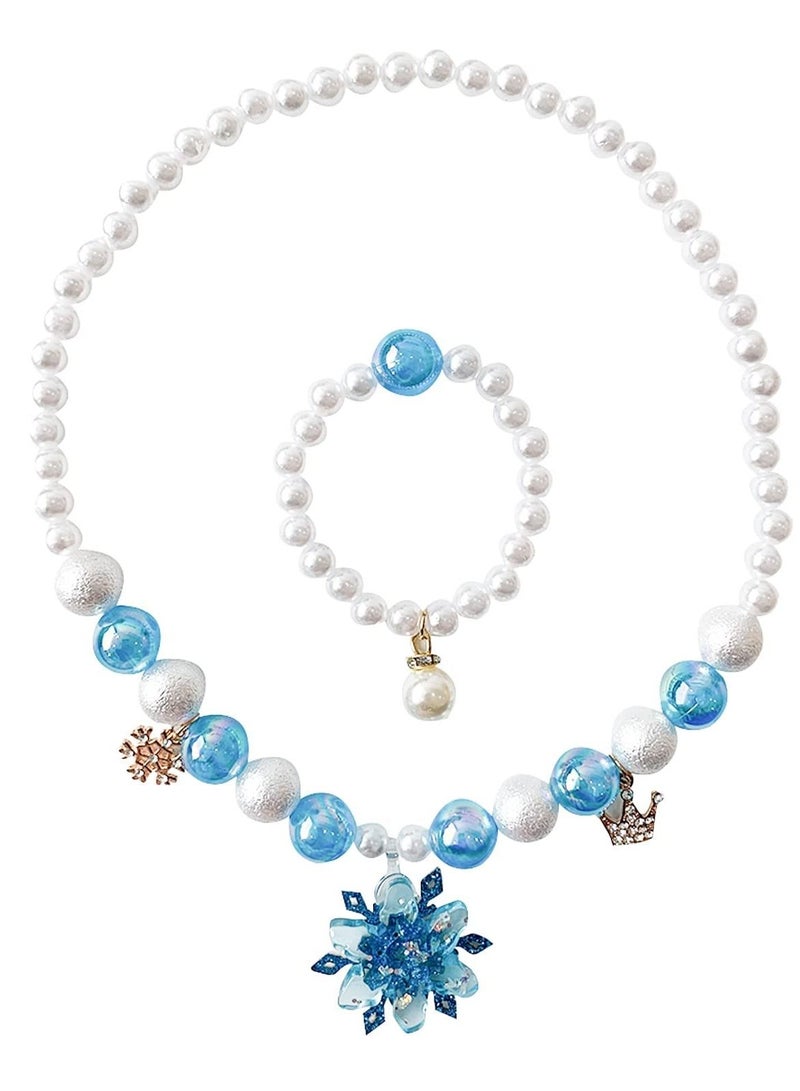SYOSI Girl Necklace jewllery Set Elsa Necklace and Bracelet for Girls for Children Party Pretend and Dress-Up for Frozen Gift Party Favors Dress up Jewelry Set for Little Girl Toddler  - Image 1