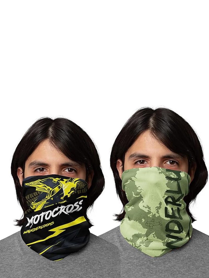 WANDERLOOMS Motocross & Wanderlust Unisex Bandana Mask for Men to Cover Face & Head | Printed Bandanas for Men Hair | Bandana for Bike Daily Commute | Scarf for Women Free Size - Image 1
