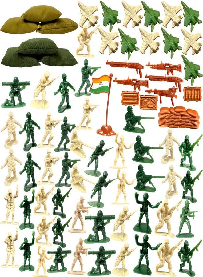 BABRO - Military Battle Play Set with 6 Sandbags, 44 Soldiers, 10 Fighter Jets, 5Guns, Flag, Wall & 3 Boxes | Plastic Army Men Toy Set for Kids | Action Combat War Playset - Image 1