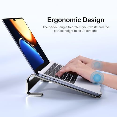MOKURU Laptop Riser for Desk - Aluminum Ergonomic Computer Stand for Laptop Cooling - Compatible with MacBook Pro/Air, Dell, HP, Lenovo, 10-17.3'', Black - Image 2