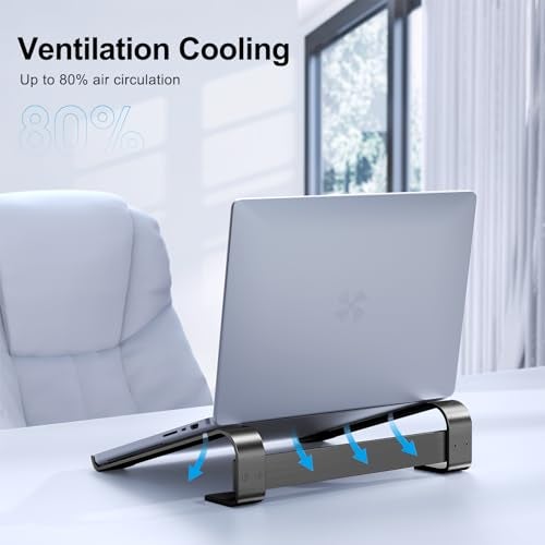 MOKURU Laptop Riser for Desk - Aluminum Ergonomic Computer Stand for Laptop Cooling - Compatible with MacBook Pro/Air, Dell, HP, Lenovo, 10-17.3'', Black - Image 4
