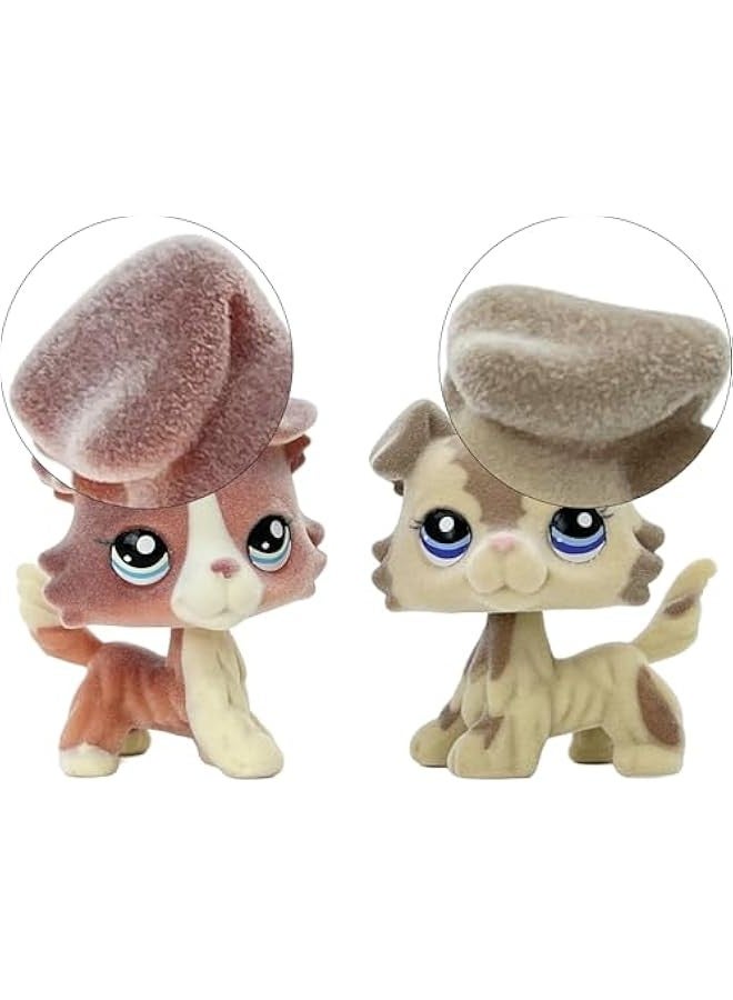 2pcs Custom-Made Flocked Animal Figure Fuzzy Collie Great Dane Dachshund Cocker Spaniel Dog Short Hair cat Old Pet Shop Toy Birthday Party Favor (#1542 and #2210)  - Image 1
