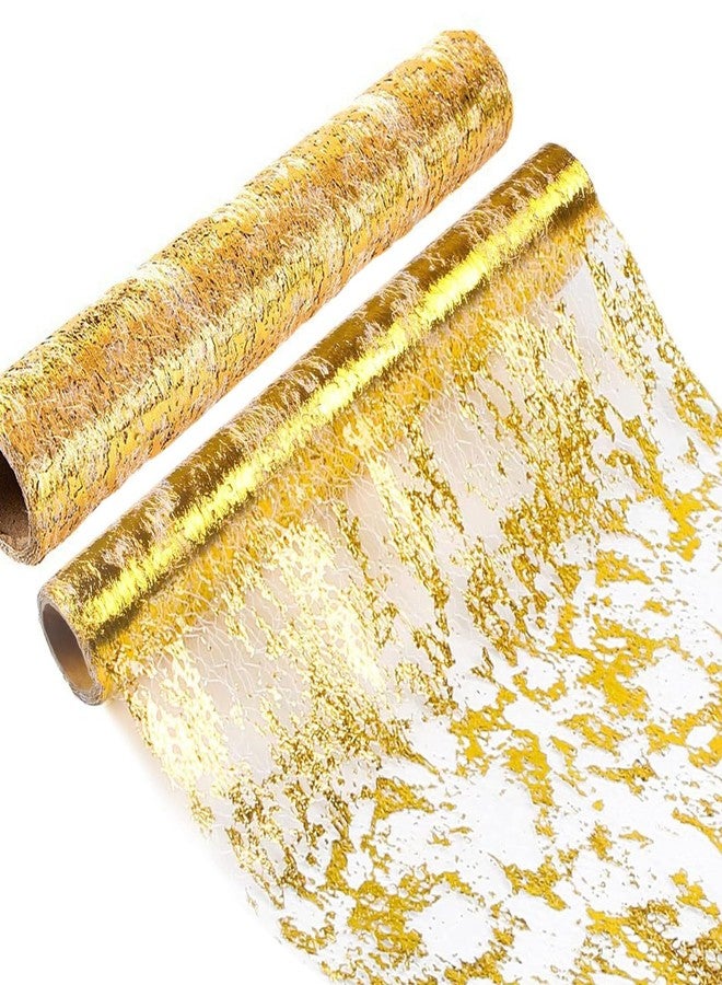 Tendry Gold Table Runner Roll 11"x394",2 PCS Glitter Metallic Foil Thin Mesh Table Runner, Gold Table Decorations for Party, Celebrations, Birthdays, Weddings, Christmas, Baby Showers, DIY - Image 1