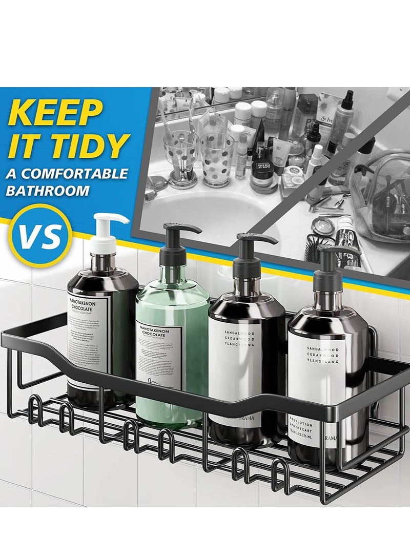 Arabest منظم رفوف الحمام، عبوتان، رفوف سلة حمام لاصقة سوداء، رف زاوية منظم دش بدون حفر لحوض الاستحمام، رف منظم حائط الحمام بإطار معدني (5 قطع - أسود) - Image 3
