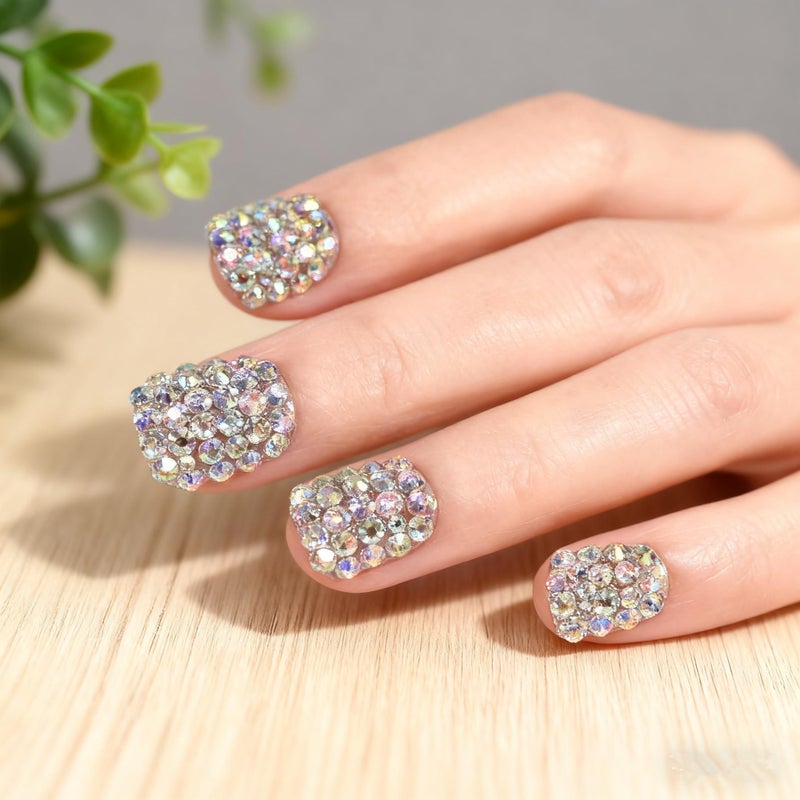 Elevenail 24pcs Handmade 3D Rhinestones Press On Nails Square Short Nails Women Girls Gifts Salon Manicure Shiny Crystal Nail Art Tips Fake Nails Reusable Acrylic False Nails - Image 3