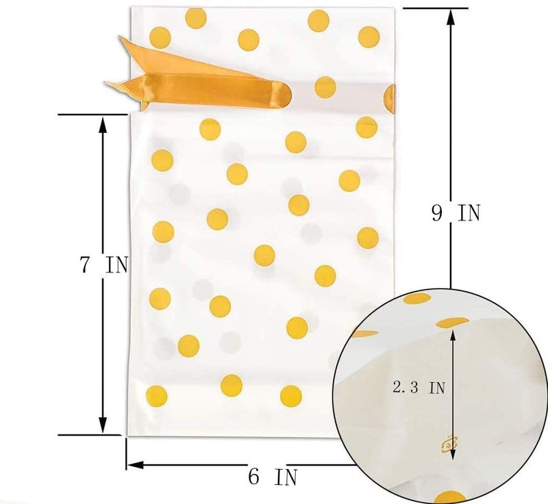 KUPOO 50Pcs Candy Cookies Plastic Drawstring Gift Bags 6X9 Inch Gold Dot Treat Bags for Birthday Party Wedding Festival Gift Wrapper (Gold Dot) - Image 3