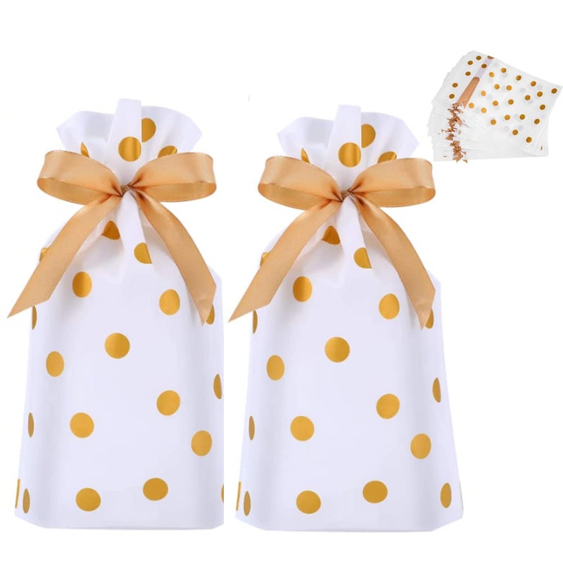 KUPOO 50Pcs Candy Cookies Plastic Drawstring Gift Bags 6X9 Inch Gold Dot Treat Bags for Birthday Party Wedding Festival Gift Wrapper (Gold Dot) - Image 1