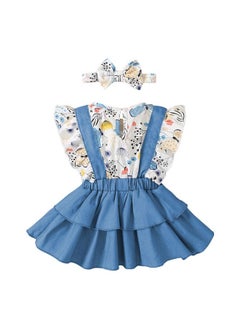 Hopscotch Hopscotch Girls Graphic Cotton Butterfly Sleeves Fit Flare Plain Casual Dresses in Blue Color for Ages 6-9 Months (GOO-4681164)  - Image 2