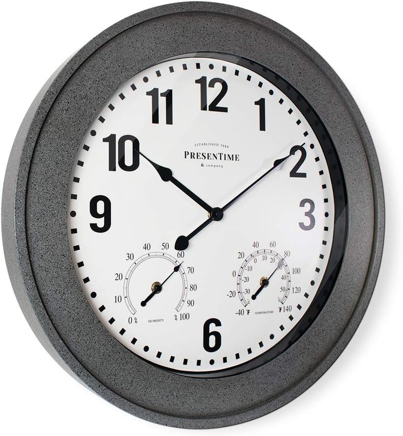 Presentime & Co. 20" Bradford Indoor/Outdoor Farmhouse Clock with Weather Station, Gray Stone Finish - Image 4