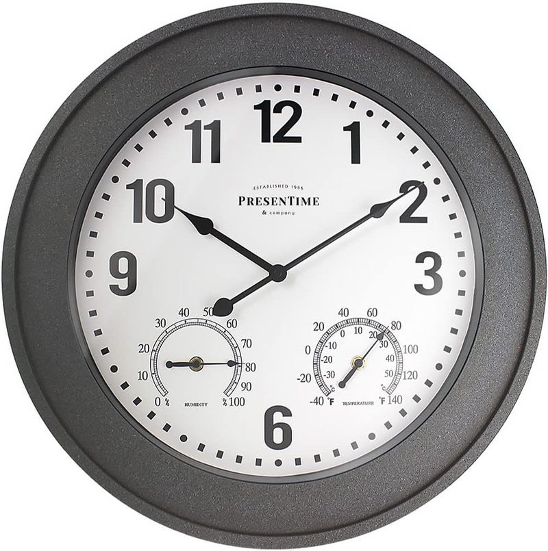 Presentime & Co. 20" Bradford Indoor/Outdoor Farmhouse Clock with Weather Station, Gray Stone Finish - Image 1