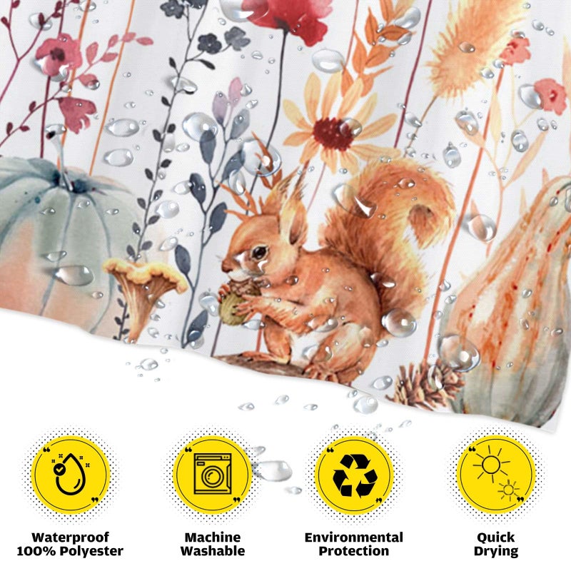 Funnytree 72""x72"" Autumn Flowers Fall Rustic Pumpkins Boho Leaves Floral Watercolor Bohemian Farmhouse Shower Curtain for Bathroom Decor Machine Washable (Hooks Not Included) - Image 3