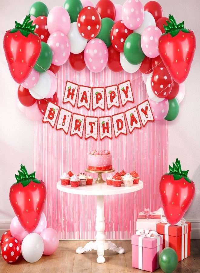Kriyokiaa Strawberry Shortcake Birthday Decorations 58 Pcs Berry Birthday Party Decor with Strawberry Balloons, Banner, Tassel Fringe Backdrop Perfect for Themed Parties - Image 1