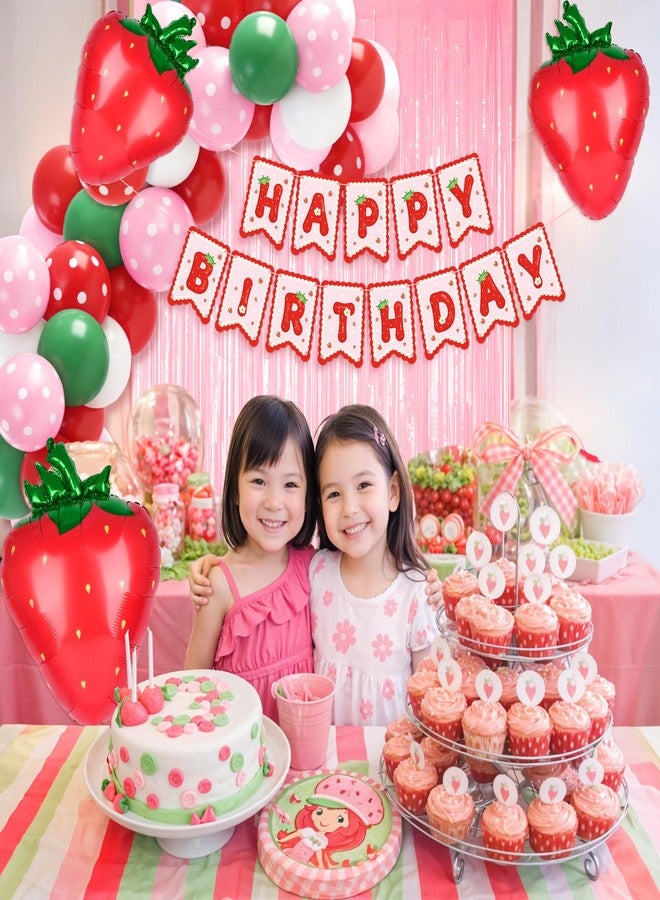 Kriyokiaa Strawberry Shortcake Birthday Decorations 58 Pcs Berry Birthday Party Decor with Strawberry Balloons, Banner, Tassel Fringe Backdrop Perfect for Themed Parties - Image 4