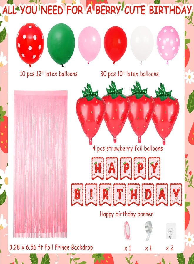 Kriyokiaa Strawberry Shortcake Birthday Decorations 58 Pcs Berry Birthday Party Decor with Strawberry Balloons, Banner, Tassel Fringe Backdrop Perfect for Themed Parties - Image 2