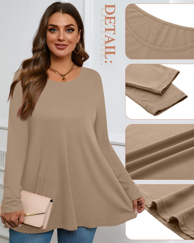 Evervibe 3 Pack Women's Plus Size Tunic Top Casual Long Sleeve Shirts Knitted Loose Fit Blouse Wear with Leggings(XX-Large,Black, Brown, Khaki) - Image 5