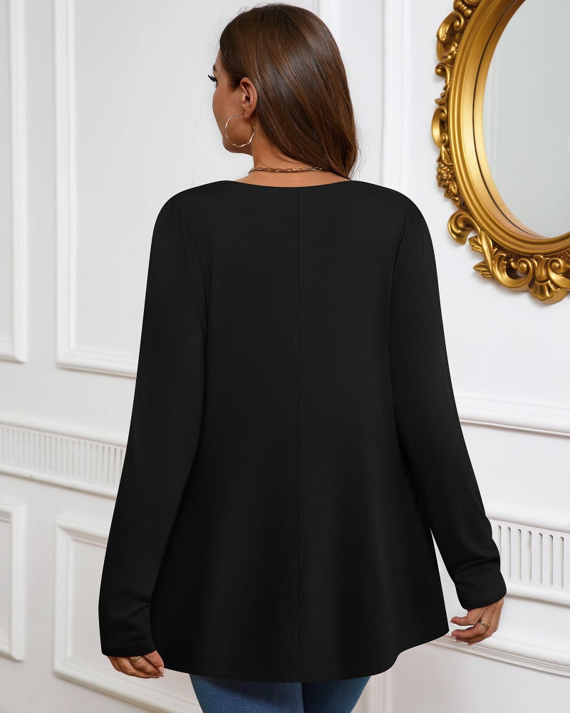 Evervibe 3 Pack Women's Plus Size Tunic Top Casual Long Sleeve Shirts Knitted Loose Fit Blouse Wear with Leggings(XX-Large,Black, Brown, Khaki) - Image 3