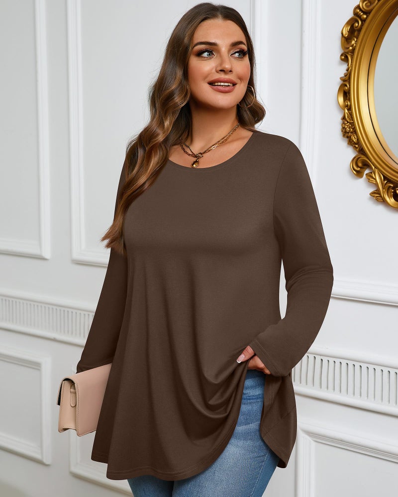 Evervibe 3 Pack Women's Plus Size Tunic Top Casual Long Sleeve Shirts Knitted Loose Fit Blouse Wear with Leggings(XX-Large,Black, Brown, Khaki) - Image 2