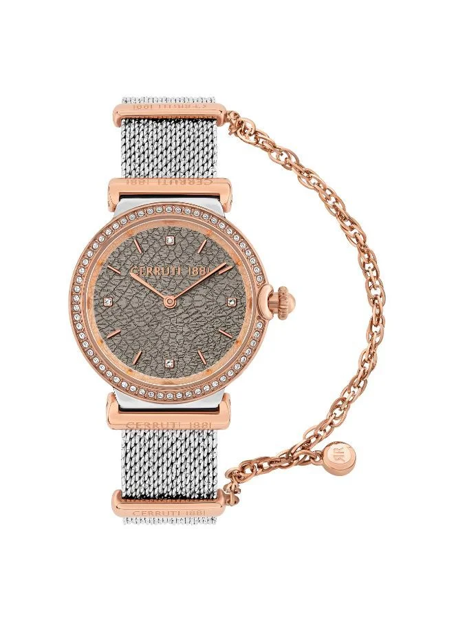 CERRUTI 1881 Women's Round Shape Stainless Steel Band Analog Wrist Watch 32 mm - Grey Dial - C CRWM29703