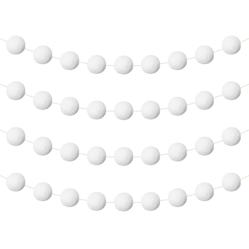 Tegeme 4 Pieces Felt Pom Poms Garland Ball 66ft Hanging Banner Ball Garland for Wall Decoration Festivals Room Home Wedding Birthday PartyWhite