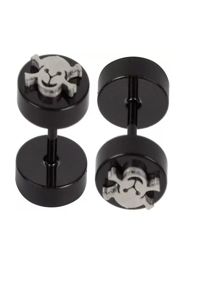 STRIPES® essentials Dumbbell Black Stud Earring For Women and Girls, Metal Stainless Steel, Alloy Stud Earring For Men and Boys (Any 2 Pairs) - Image 3