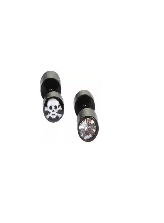 STRIPES® essentials Dumbbell Black Stud Earring For Women and Girls, Metal Stainless Steel, Alloy Stud Earring For Men and Boys (Any 2 Pairs) - Image 4