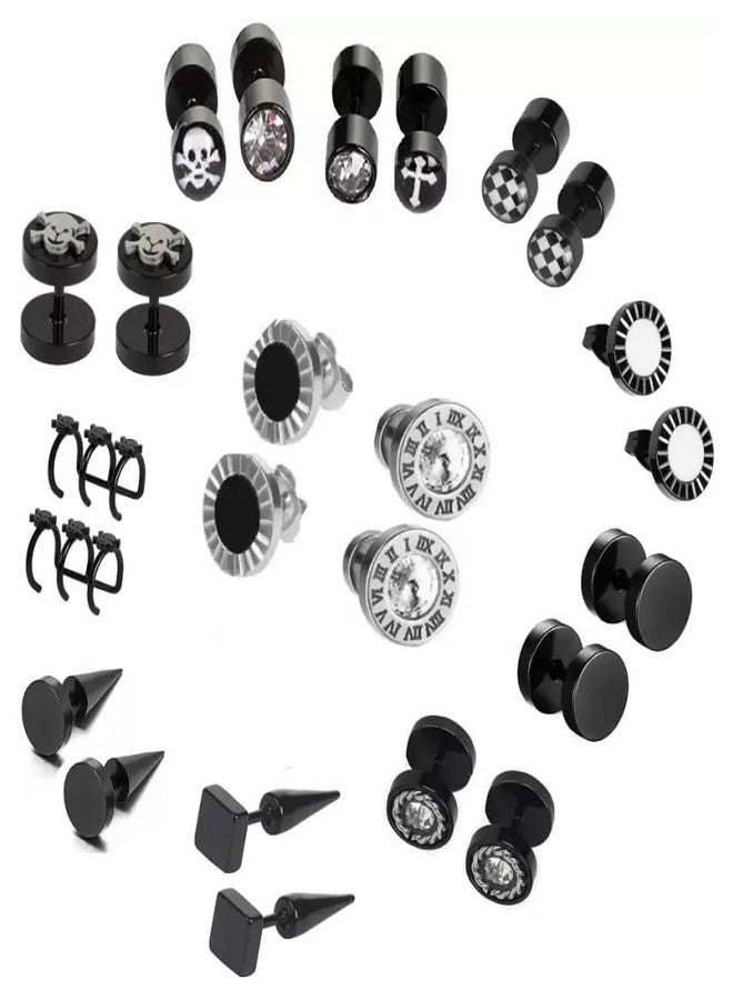 STRIPES® essentials Dumbbell Black Stud Earring For Women and Girls, Metal Stainless Steel, Alloy Stud Earring For Men and Boys (Any 2 Pairs) - Image 1