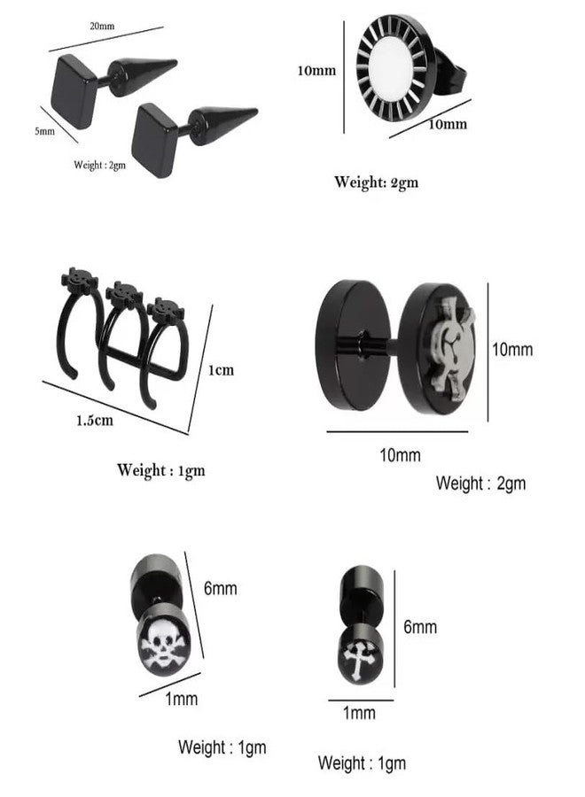 STRIPES® essentials Dumbbell Black Stud Earring For Women and Girls, Metal Stainless Steel, Alloy Stud Earring For Men and Boys (Any 2 Pairs) - Image 2